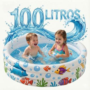 Imagem de Piscina Banheira Inflável Infantil Redonda 100 Litros 3 Anéis Bebê Cri