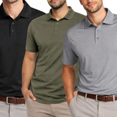 Imagem de Kit 3 Camisas Polo Poliamida Masculina Básica Premium Cor:Multicolorid