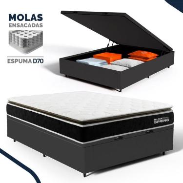 Imagem de Cama Box Baú com Colchão de Molas Ensacadas Pillow Top Black Spring Topazio Casal 138cm