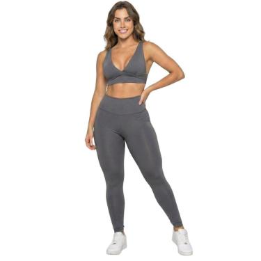 Imagem de Conjunto Top Bojo Costa Cruzada e Calça Suplex Bella Fiore Roupa Para Academia Fitness...
