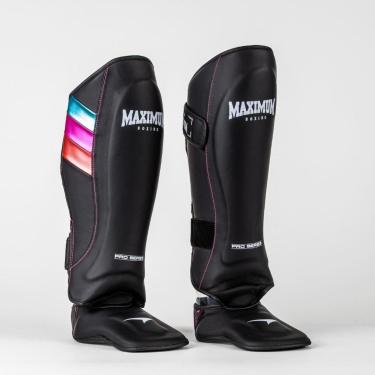 Imagem de Caneleira Profissional Pro Preta e Azul Muay Thai e Kickboxing Maximum-Unissex