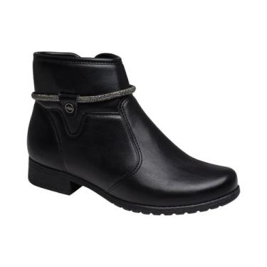 Imagem de Bota Cano Curto Salto Bloco Baixo Strass Feminina Dakota Preto 37, Pre