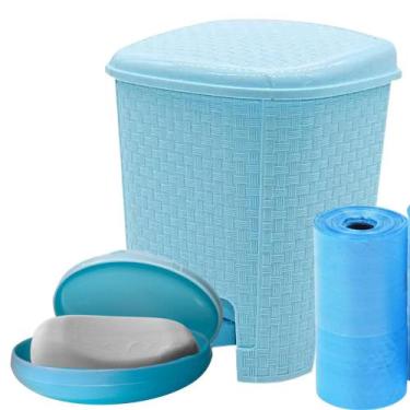 Imagem de Lixeira Infantil bebe Pedal 6L Rattan Com Saboneteira Azul - Mormino