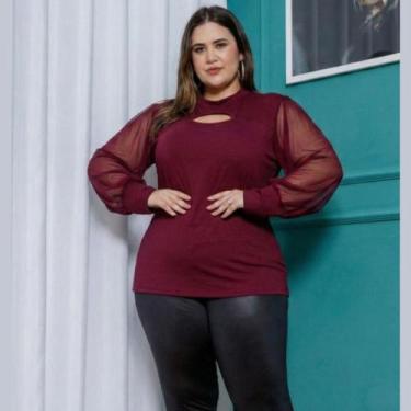 Imagem de Blusa Feminina Manga Longa Plus Size Em Tule E Viscolycra - Rosana Far