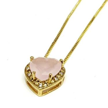 Imagem de Colar Folheado A Ouro 18k Coração Zircônia Rosa - Uma Jóia! - SUGGESTI