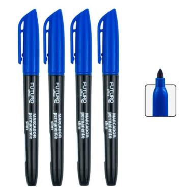 Imagem de Kit com 4 unidades Caneta Permanente Marcadora Slim Ponta Fina Para Or