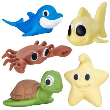 Imagem de Kit Brinquedos para Banho 5 Bonecos Vinil Macio Sea Family - Puff Toys