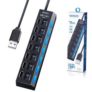 Imagem de Hub usb 2.0 07 portas com liga/desliga e led exbom uh-2s7