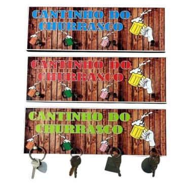 Imagem de Porta Chaves De Madeira Cantinho Do Churrasco Kit Com 3 Unidades - Gen