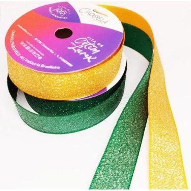 Imagem de 2 Rolos Fita Lurex 22mm X 10 Mts Brasil Verde Amarela N 5 - Cinderela 