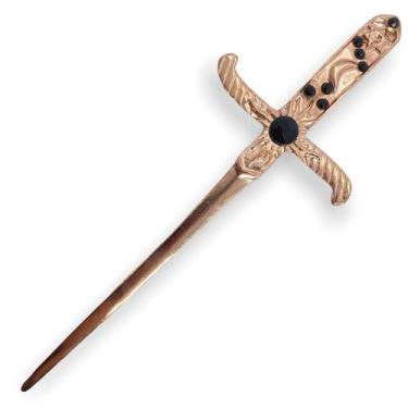 Imagem de Punhal metal Cobre Brilhante Com Pedra Preta e Strass 19 Cm - Lua Mist