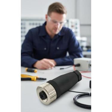 Imagem de Conector M12 Fêmea 5 Pinos Reto IP67 PG7 Preto - Congratulations Store