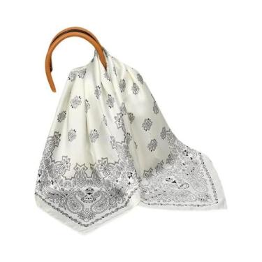 Imagem de Lenço Quadrado De Seda Luxuoso Feminino Com Poás, Hijab De Cetim, Faix