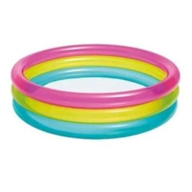 Imagem de Piscina Inflável Redonda Arco Íris Criança Bebê 63 Litros - intex, Ros
