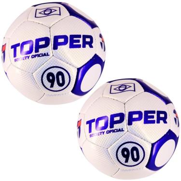 Imagem de Kit Bola de Futebol Society 90 Oficial Costurada à Mão Branco + Roxo Vitória 2 Unidades