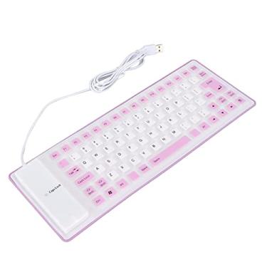 Imagem de Teclado de silicone, teclado de silicone leve portátil dobrável USB com fio macio e confortável para notebook de PC(Roxa)