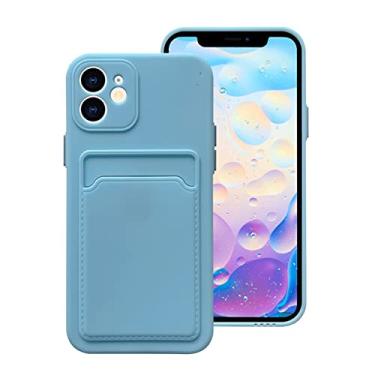 Imagem de Capa de telefone titular do cartão para iPhone 11 12 Mini Pro Max X XR XS Max 6 7 8 Plus SE 2020 Carteira TPU macio Capa à prova de choque, azul claro, para iPhone 6 Plus