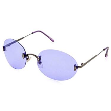 Imagem de grinderPUNCH Óculos de sol femininos hipster retrô redondo leve armação de plástico sem aro, Roxa, Large