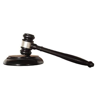 Imagem de Conjunto de Gavel de madeira e bloco de som, Gavel de madeira feito à mão Tiberham com bloco redondo para venda de leilão de estudantes do Juiz Advogado - Escuro