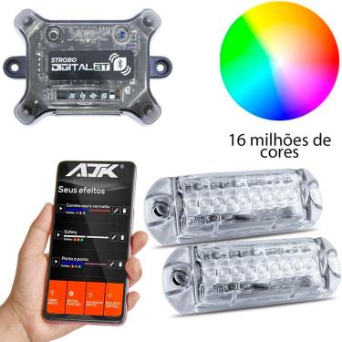 Imagem de Kit Strobo Digital BT AJK com 2 Faróis RGB 3W Bluetooth