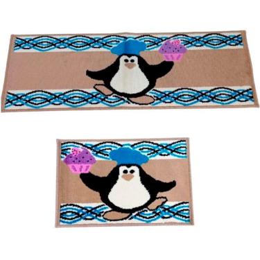 Imagem de Kit Tapete De Cozinha Veludo 2 Peças Pinguim J. Serrano