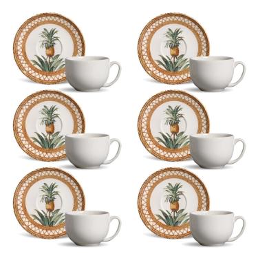 Imagem de Conjunto de Xícaras de Chá Porto Brasil Coup Pineapple Natural em Faiança Feldspática 260 ml - 6 Peças