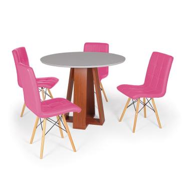 Imagem de Conjunto Mesa de Jantar Redonda Styllo Off White 100cm com 4 Cadeiras Eiffel Gomos - Rosa