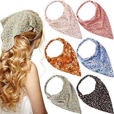 Imagem de Syhood 6 peças de bandanas florais para mulheres meninas boho margarida lenço de cabelo bandana com clipe chiffon verão cottagecore cabeça lenço (padrões florais clássicos)