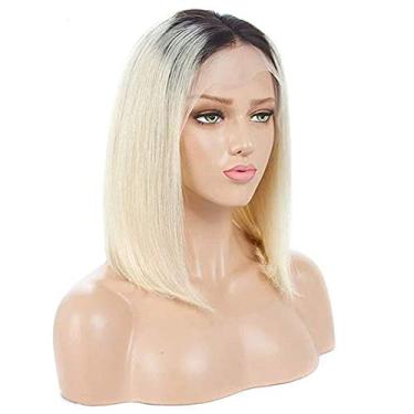 Imagem de Forawme Perucas com tela frontal de 150% densidade para mulheres, curto, sem cola, pré-arrancadas, liso, loiro 1B/613, cabelo humano, cabelo natural, com baby hair, 30 cm