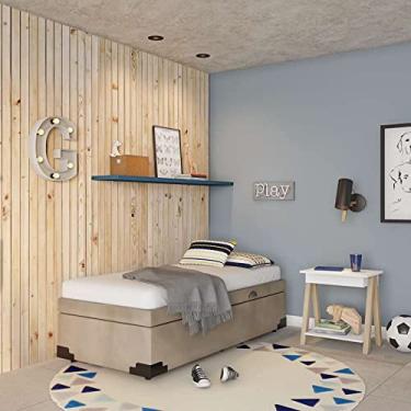 Imagem de Base para Cama Box Solteiro Jonan com Baú Suede (45x88x188) Bege