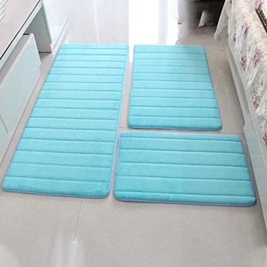 Imagem de SHENGANG Tapete de banheiro antiderrapante para sala de estar engrossado conjunto de tapete de lã coral para cabeceira de cama tapete longo para porta de quarto, azul claro, 40x60 50x80 40x120cm