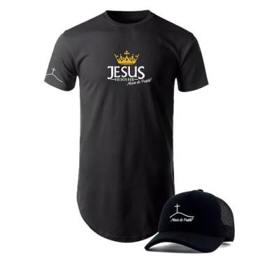 Imagem de Camiseta Long Line Masculina Com Boné Aba Curva Personalizados Jesus R