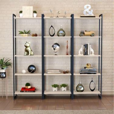 Imagem de Conjunto 3 Estantes para Livros Industrial Aço Multiuso 15 Prateleiras Active Yescasa Snow