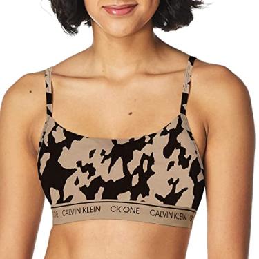 Imagem de Calvin Klein CK One Sutiã feminino de algodão sem forro, Estampa de logotipo Caution, G