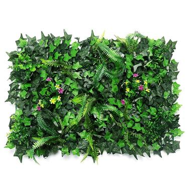 Imagem de 1 peça painel de sebe de buxo artificial parede expansível cerca de jardim hera triagem de flores plantas verdes, tapete de grama artificial, para terraço de piscina (folhas de batata doce, 40x60cm)