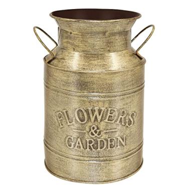 Imagem de Soyizom Vasos de flores decorativos de metal dourado | Vaso de balde de campo de casa de fazenda | Vaso de jarra de lata de leite vintage rústico | Vaso de vaso de planta galvanizado para flores florais secas para decoração interna e externa