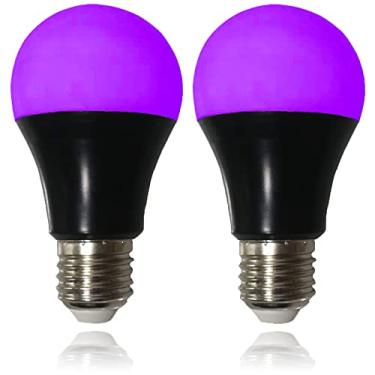 Imagem de CICINY Pacote com 2 lâmpadas pretas UV LED, lâmpada A19 E26 8W para brilhar no escuro, nível UVA 385-400 nm, lâmpadas de luz negra para festas, pintura corporal, pôster fluorescente, manchas de