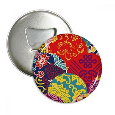 Imagem de Flores Folhas Padrão Nó Chinês Estilo Japonês Abridor de Garrafas Imã de Geladeira Emblema Multifuncional