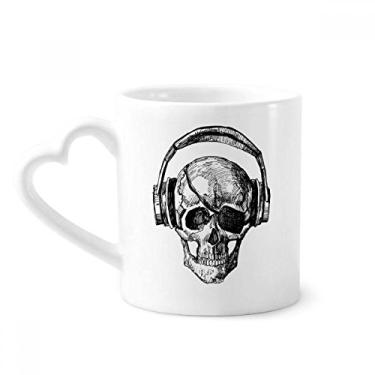 Imagem de Fone de ouvido de caveira música padrão louco caneca café cerâmica copo de coração de vidro