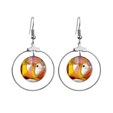 Imagem de Brincos de brinquedo de animal de estimação de rato branco com pingente de argola, Metal, Na
