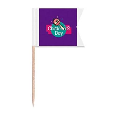 Imagem de Bandeiras para palito de dente ingênuas Pure Happy Dia das Crianças Marcação de rotulagem para bolo de festa e comida prato de queijo