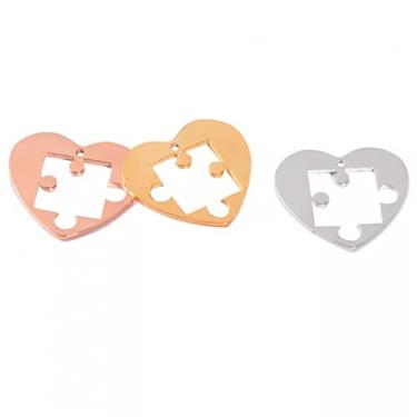 Imagem de CNBPIC 5Pcs Aço Inoxidável Coração Puzzles Bloqueio Pingente Encantos Diy Colar Polido Joias