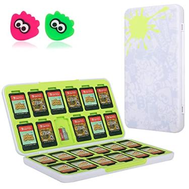 Imagem de Caixa de cartão de jogo para Nintendo Switch, organizador de jogos Switch, 2 tampas de chave de joystick, 24 micro slots de cartão SD, revestimento de borracha macia para proteção total, portátil e leve, fechamento de adsorção. (Branco)