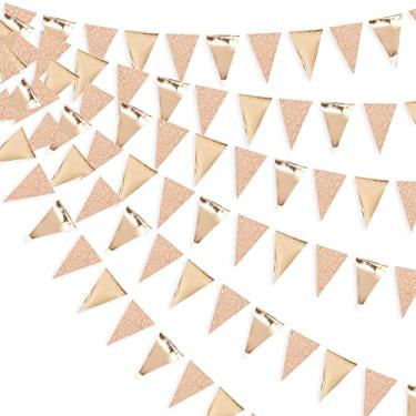 Imagem de Bandeira de triângulo metálico com glitter duplo de 30 pés em ouro e triângulo para festas de casamento, aniversário, aniversário, aniversário, festa de casamento, chá de panela, tema de festa, artigos de decoração