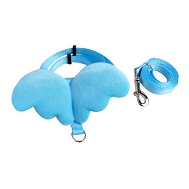 Imagem de POPETPOP coleira de dragão barbudo coleira asa de anjo alça para transporte de gatos para hamster coleira de gatinho pequeno animal de estimação - tamanho G (azul)