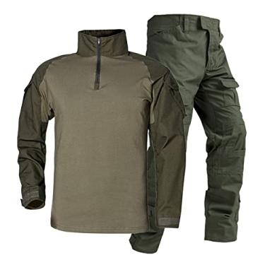 Imagem de Conjunto masculino de camiseta e calça de combate tático camuflado airsoft uniforme militar roupas de caça, verde, 4