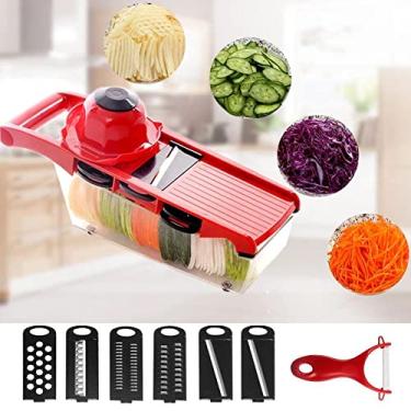Imagem de Ralador, Mandolin, Fatiador de Legumes, Queijos, Batata, Verduras, 6 em 1, Multifuncional, Aço, Inox, Pratico, 32cm, Picador, Original