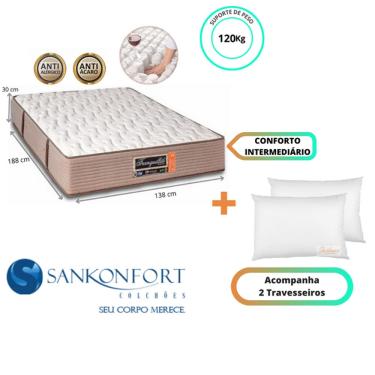 Imagem de Colchão Sankonfort Tranquillité Casal Padrão 138x188x30 + 2 Travesseiros Fibra
