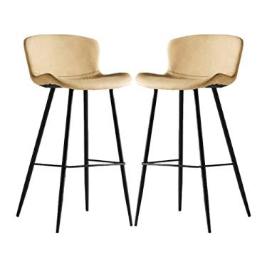 Imagem de Cadeiras de jantar cadeiras de sala de jantar banquetas de barra de metal couro PU balcão bancos de altura para sala de jantar cafeteria bar rústico, cadeira de café da manhã com assento e encosto estofados, banco industrial sem braço