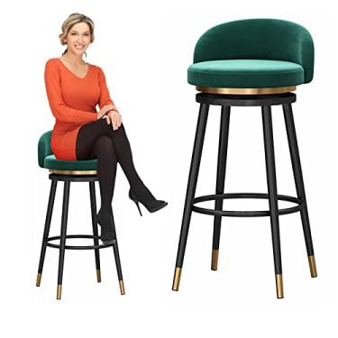 Imagem de Cadeiras de jantar cadeiras de sala de jantar banqueta de bar giratória de 360 graus, banqueta de altura de balcão cadeira de bar estofada sem braços de veludo para cozinha ilha sala de jantar pátio (altura do assento: 65 cm) Tudo está bem